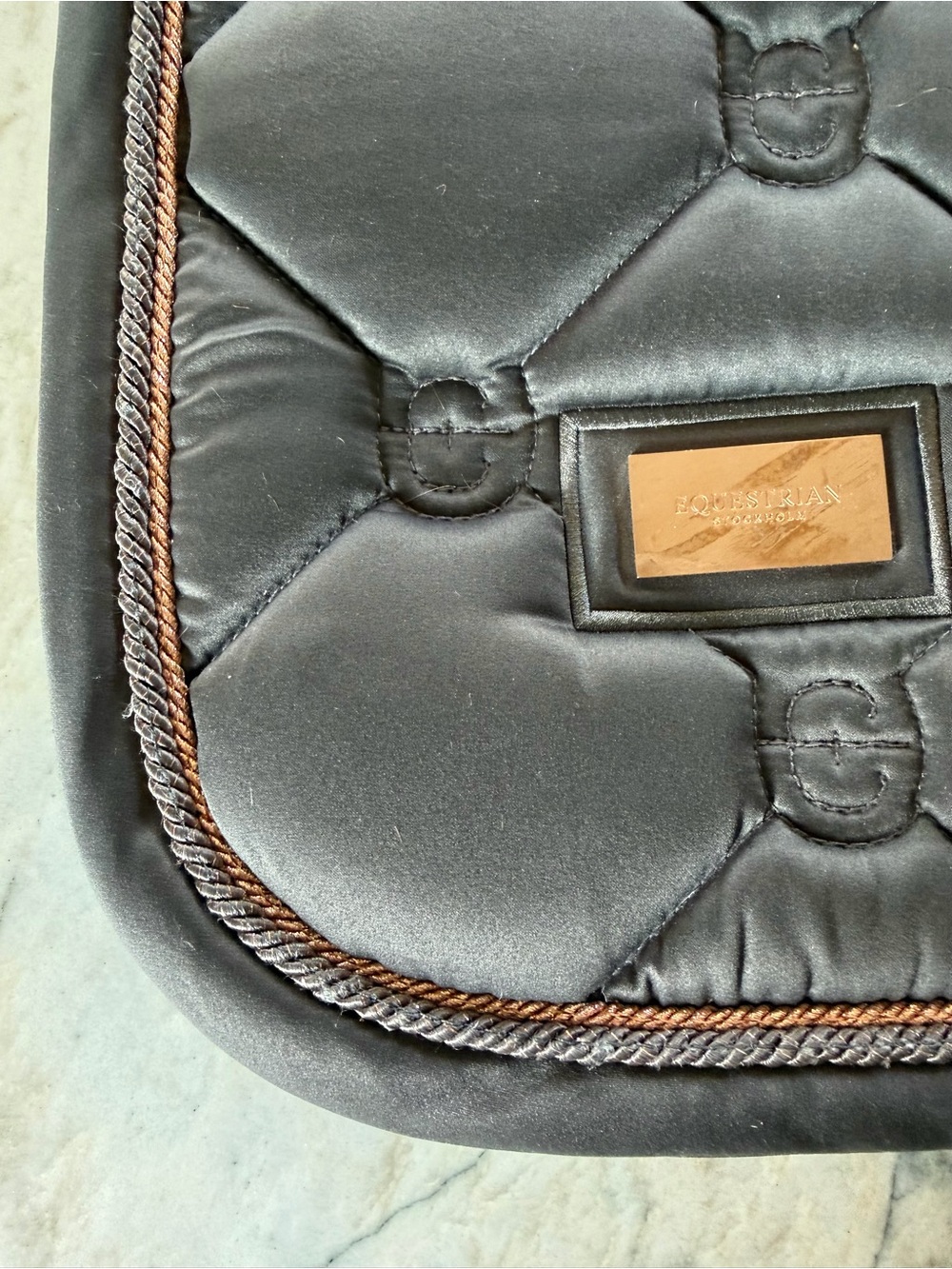 Equestrian Stockholm Quilted Saddle Pad in Dark Grey with Rose Gold Trim - Picture 7 of 14